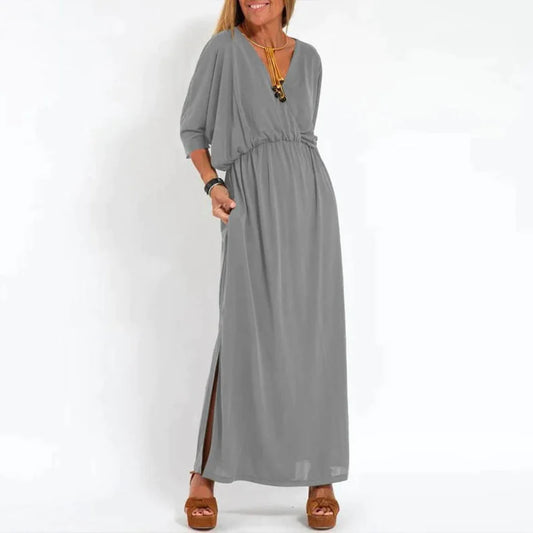 Adriana - Langes Vintage Kleid mit Seitenschlitz an der hohen Taille